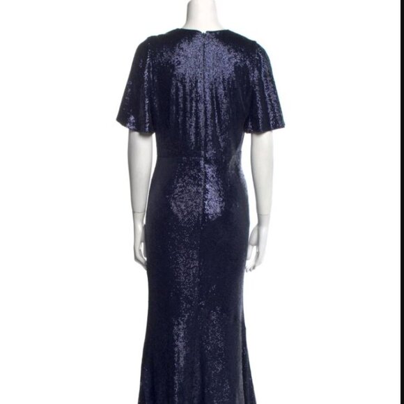 NWT Rachel Zoe Sparkling Navy Blue Sequin Bias Cut Mermaid Long Gown Dress 10 - Picture 4 of 7